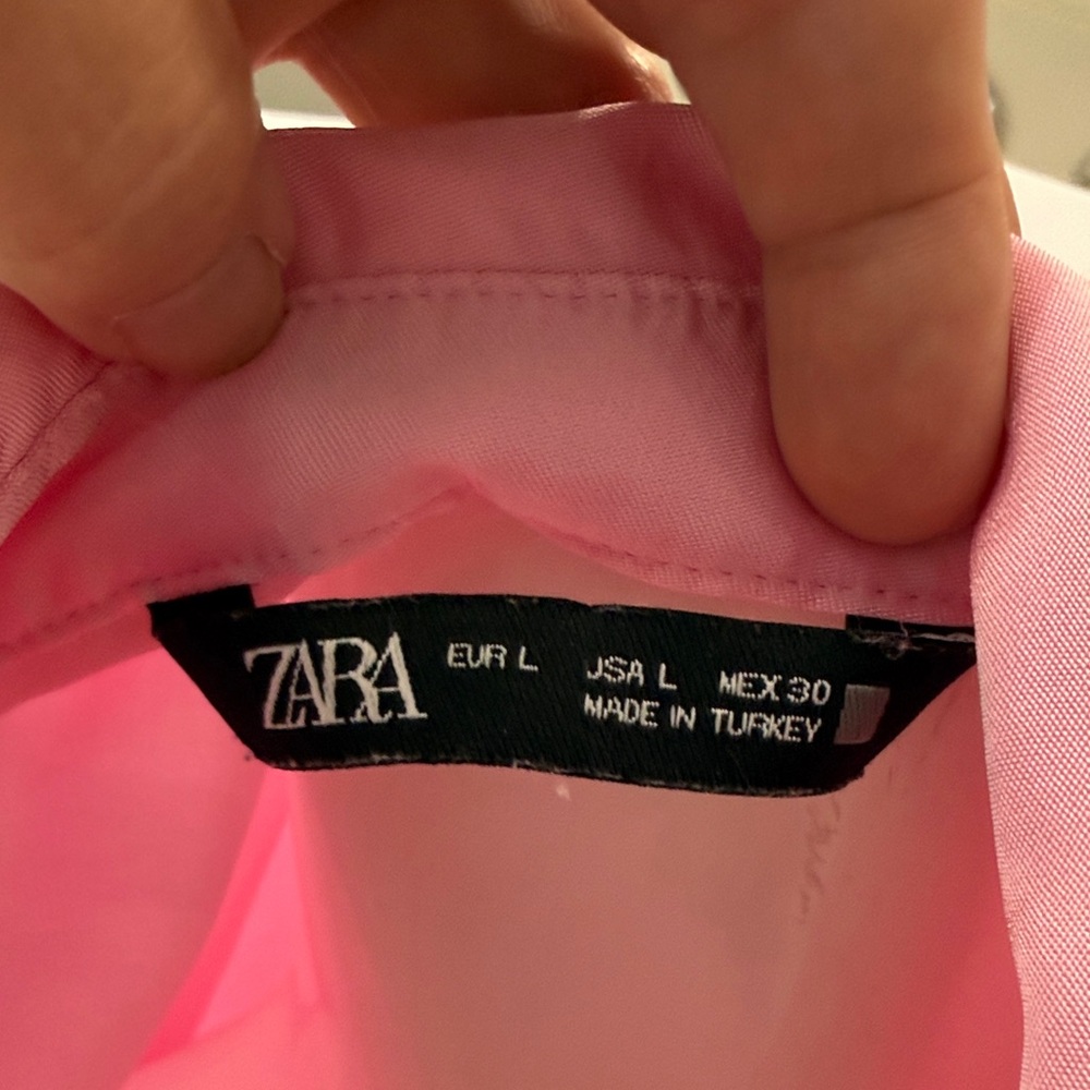 Zara Pink Satin Button Down Shirt - Picture 2 of 7